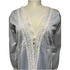 VTG ERICA LOREN Lingerie Baby Blue NYLON LACE SET NIGHT GOWN ROBE USA Small